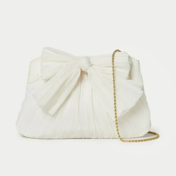 Loeffler Randall Handbags - NWT Loeffler Randall Rayne Ivory Pearl Bow Pleated Frame Clutch